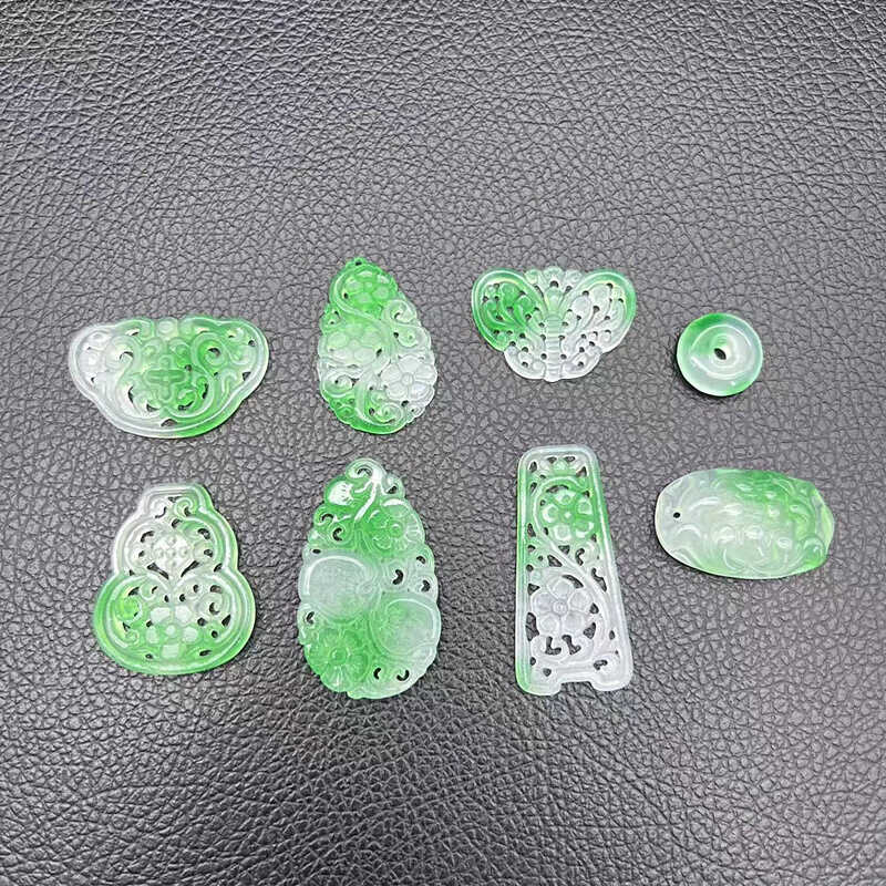 仿翡翠飘花如意葫芦吊坠挂件石英岩烤色镂空雕刻簪头DIY 耳环配件