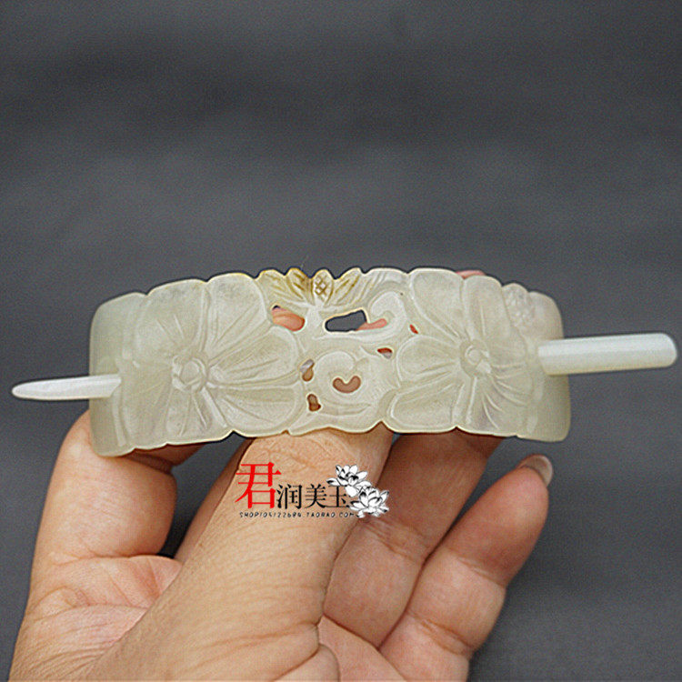 和田玉发冠帽冠青白玉莲花玉冠男女款头饰古风汉服 发饰 影视道具