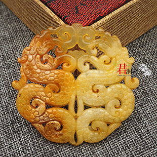 岫玉仿古双龙玉吊坠挂件镂空玉佩汉服腰佩玉流苏配件古风影视道具