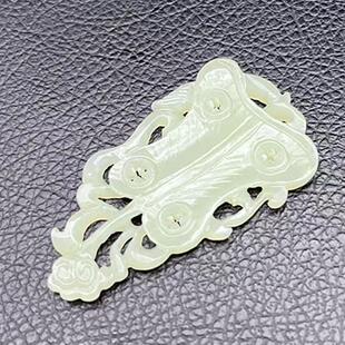 和田玉芭蕉扇吊坠挂件仿古拉丝镂空吊坠如意扇型玉佩玉坠颈饰项坠