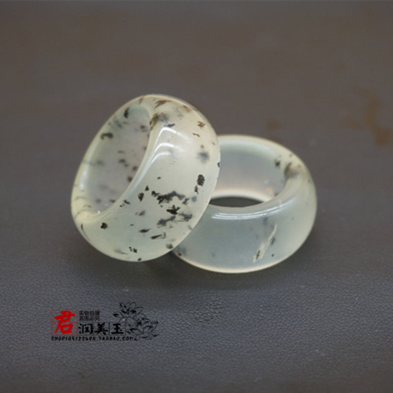 冰种岫玉水墨指环扳指中国风水墨男士扳指玉指环戒环圆圈玉环