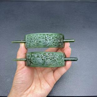 和田玉发冠帽冠玉簪复古雕刻凤戏牡丹半圆玉冠花鸟发饰汉服玉头饰