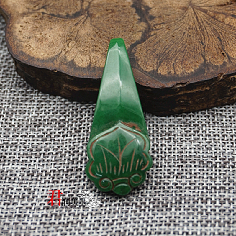 仿翡翠色如意吊坠挂件仿古做旧立体雕刻玉石如意玉佩玉坠项坠配饰