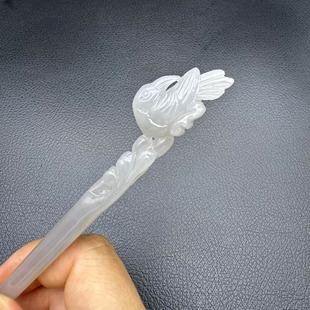 真和田玉喜鹊梅花发簪玉簪青海料烟紫喜上眉梢玉发钗国风旗袍发饰