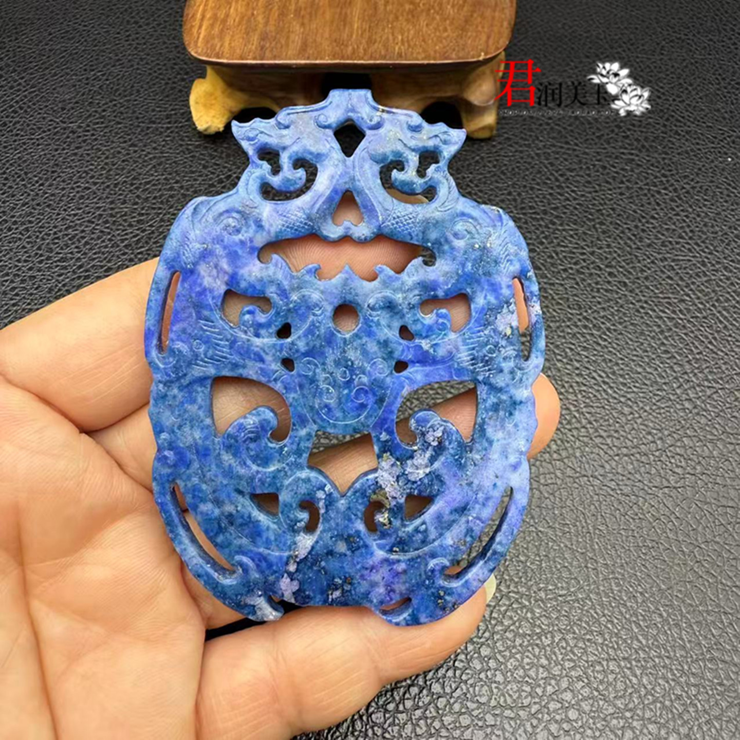 青金石双龙玉璜玉佩镂空蓝色云纹玉璧挂件国风汉服挂饰项坠锁骨链