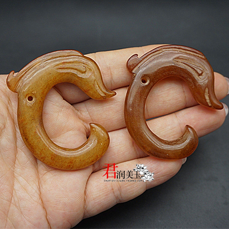 岫玉仿古龙吊坠挂件弯龙玉佩玉坠男女款 玉龙钩颈饰古风腰佩道具