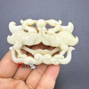 岫玉仿古凤凰玉佩玉坠古玩杂项仿战汉西周双凤吊坠挂件腰佩玉挂饰