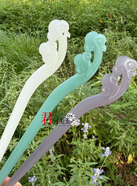 琉璃如意发簪古风头饰发钗日常盘发简约紫色蓝水白色簪子汉服发饰