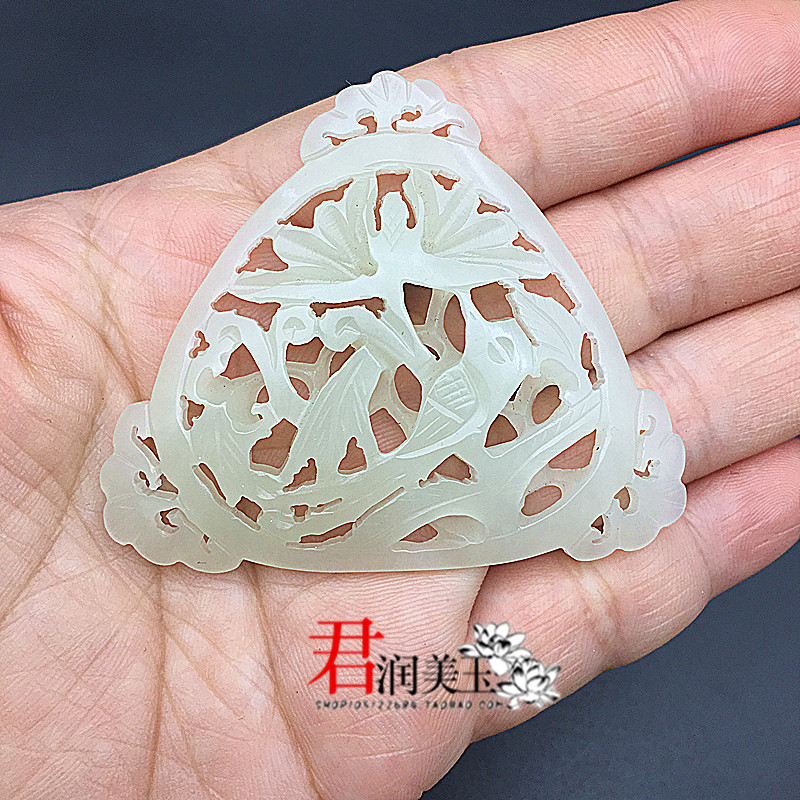 和田玉青白玉镂空拉丝花鸟吊坠挂件凤凰项链玉佩鉴定古风腰佩玉坠