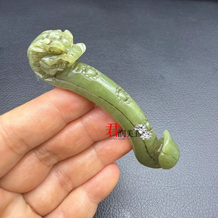 和田玉龙头如意带钩玉佩玉坠复古雕刻龙型笔架文房四宝小摆件挂饰