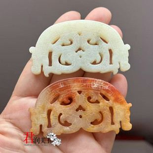 岫玉龙凤吊坠挂件仿战汉龙纹凤佩玉璧玉佩仿古做旧玉环挂饰项链坠