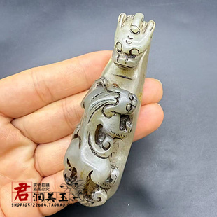 和田玉貔貅带钩吊坠挂件青白玉仿古苍龙教子挂钩玉佩汉服腰带挂饰