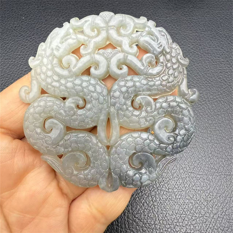 岫玉双龙吊坠挂件水墨风仿古龙玉佩玉坠古风汉服腰佩流苏项颈饰坠