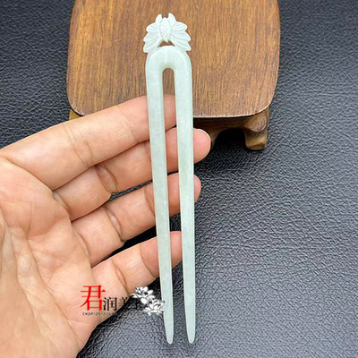 和田玉荷花双插发簪步摇国风旗袍双簪发钗古风汉服发饰男女款头饰
