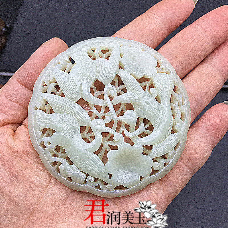 和田玉青白玉镂空拉丝花鸟玉佩玉坠仙鹤吊坠挂件凤凰镶嵌鉴定玉器