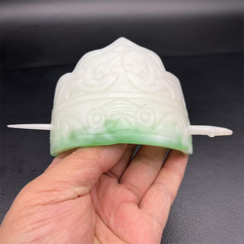 仿玉翠青兽面发冠发饰头饰