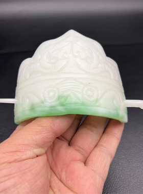 仿玉翠青兽面发冠发饰头饰