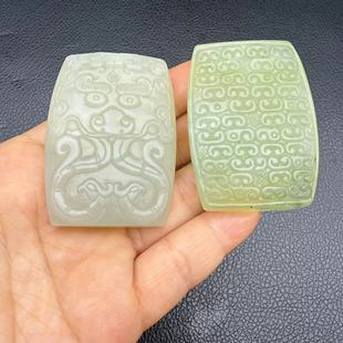 岫玉双凤吊坠挂件仿古雕刻云纹玉佩玉坠战汉西周袍子汉服腰佩挂饰