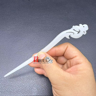 新款凤头发簪发钗仿白玉簪镂空雕刻琉璃凤雏发钗国风旗袍头饰发饰