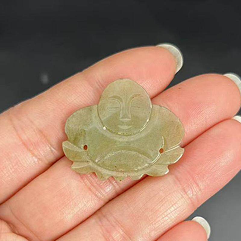 和田玉童子帽花吊坠挂件仿明清工艺玉佩左右打孔玉坠发簪头饰镶嵌