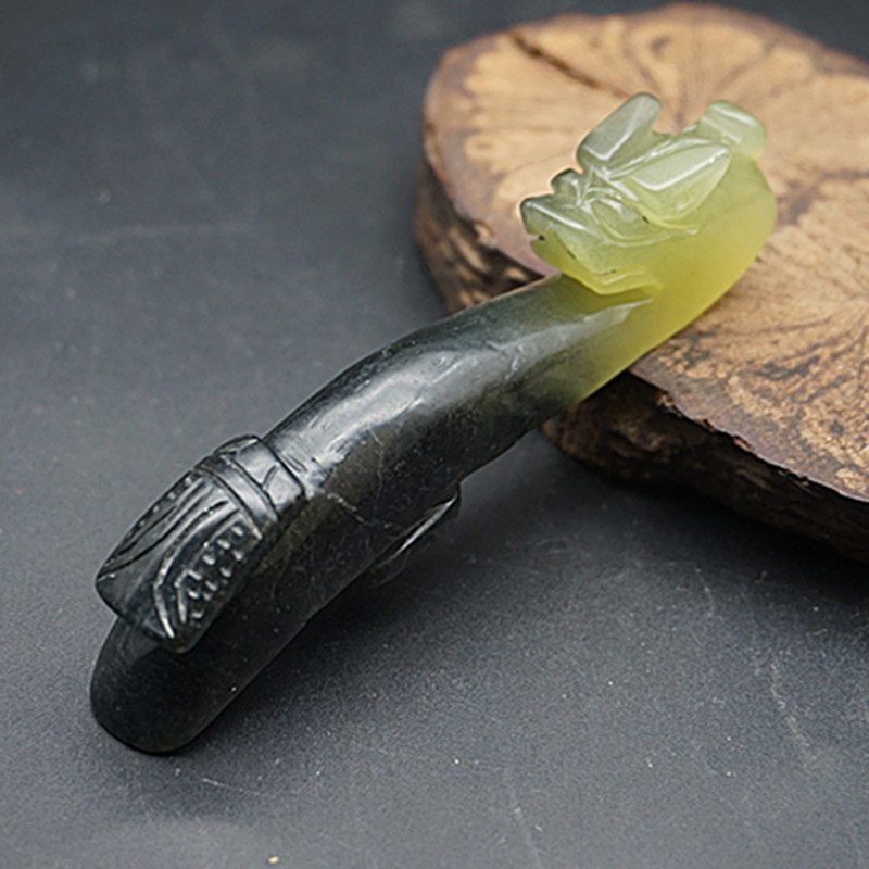 岫玉仿古雕刻龙头带钩吊坠挂件水墨风玉带钩玉佩玉坠古风腰佩配饰