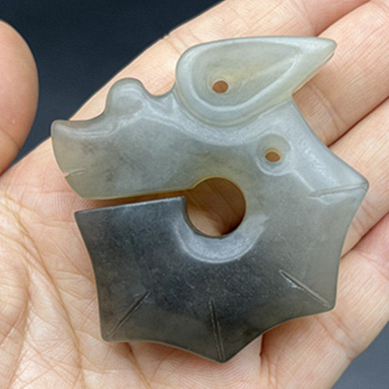 岫玉水墨仿古龙吊坠挂件猪龙玉石玉佩项链玉坠古代汉服腰佩挂坠玉