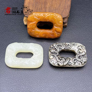 岫玉螭龙玉璧玉佩仿古雕刻貔貅方形玉石腰带挂坠古风汉服影视挂饰