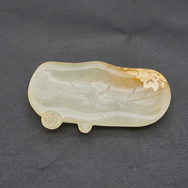 岫玉荷叶笔洗玉佩玉坠仿古做旧玉笔洗笔架小把件摆件文房用品配饰
