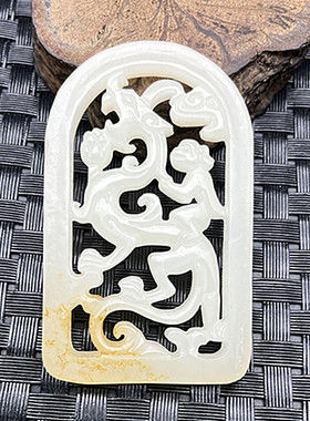 琉璃仿白玉镂空马上封侯吊坠挂件男女项链玉坠腰佩饰玉石玉佩玉牌