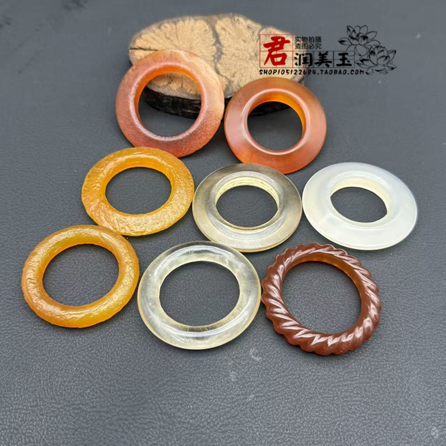 玛瑙水晶圆环玉环古法锤纹飞碟环麻花圆圈配饰袈裟环腰佩平安玉环