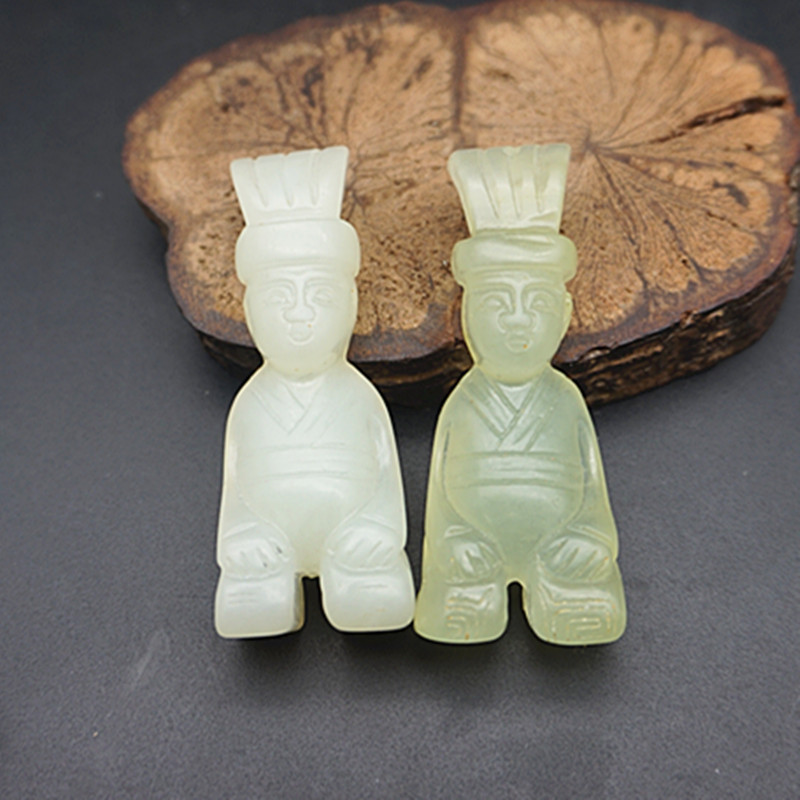 古玩玉器岫玉玉跪人玉贵人吊坠挂件古董仿古玉佩遇贵人手把件摆件