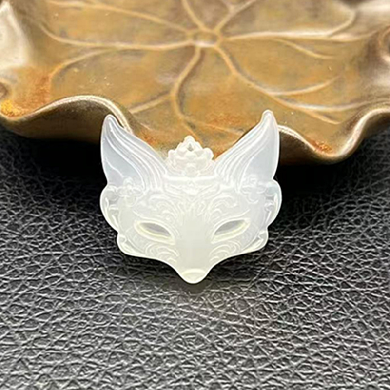 白玉髓萌狐狸玉佩玉坠颈饰玛瑙狐狸面具吊坠挂件项链坠挂饰锁骨链