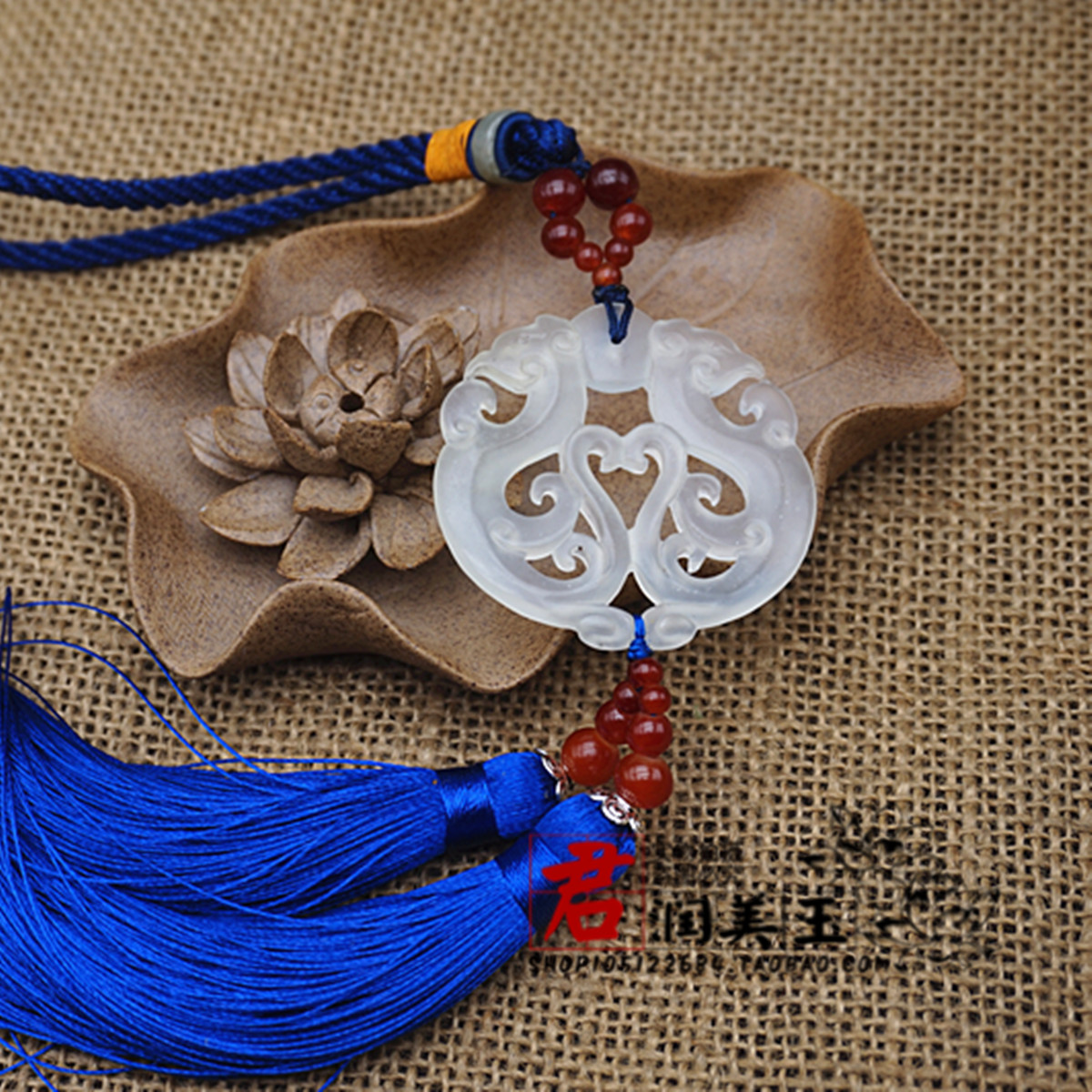 岫玉双凤流苏玉佩汉服配饰腰佩古风镂空双凤和鸣古代腰间配饰品