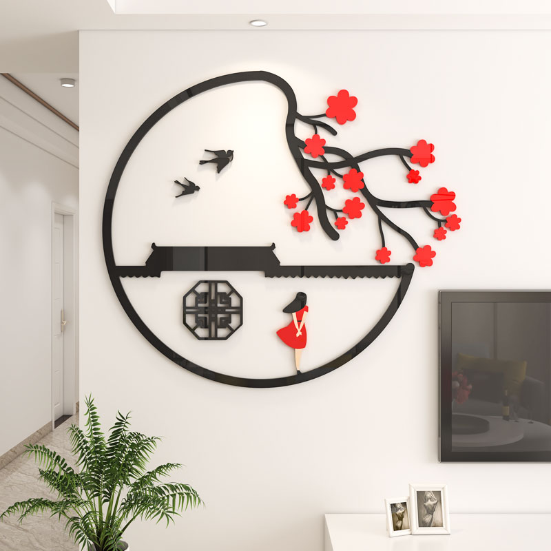 梅花玄关中式风3d立体背景墙贴画