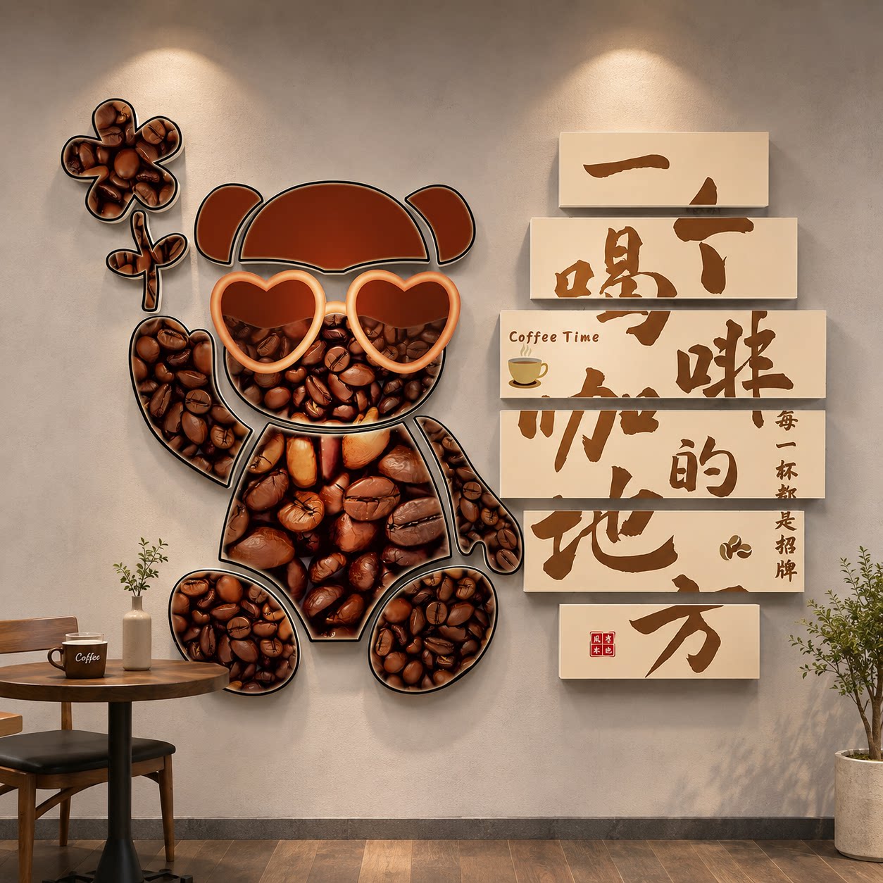 咖啡馆氛围布置奶茶店墙壁装饰造景摆件网红打卡形象背景墙面贴纸