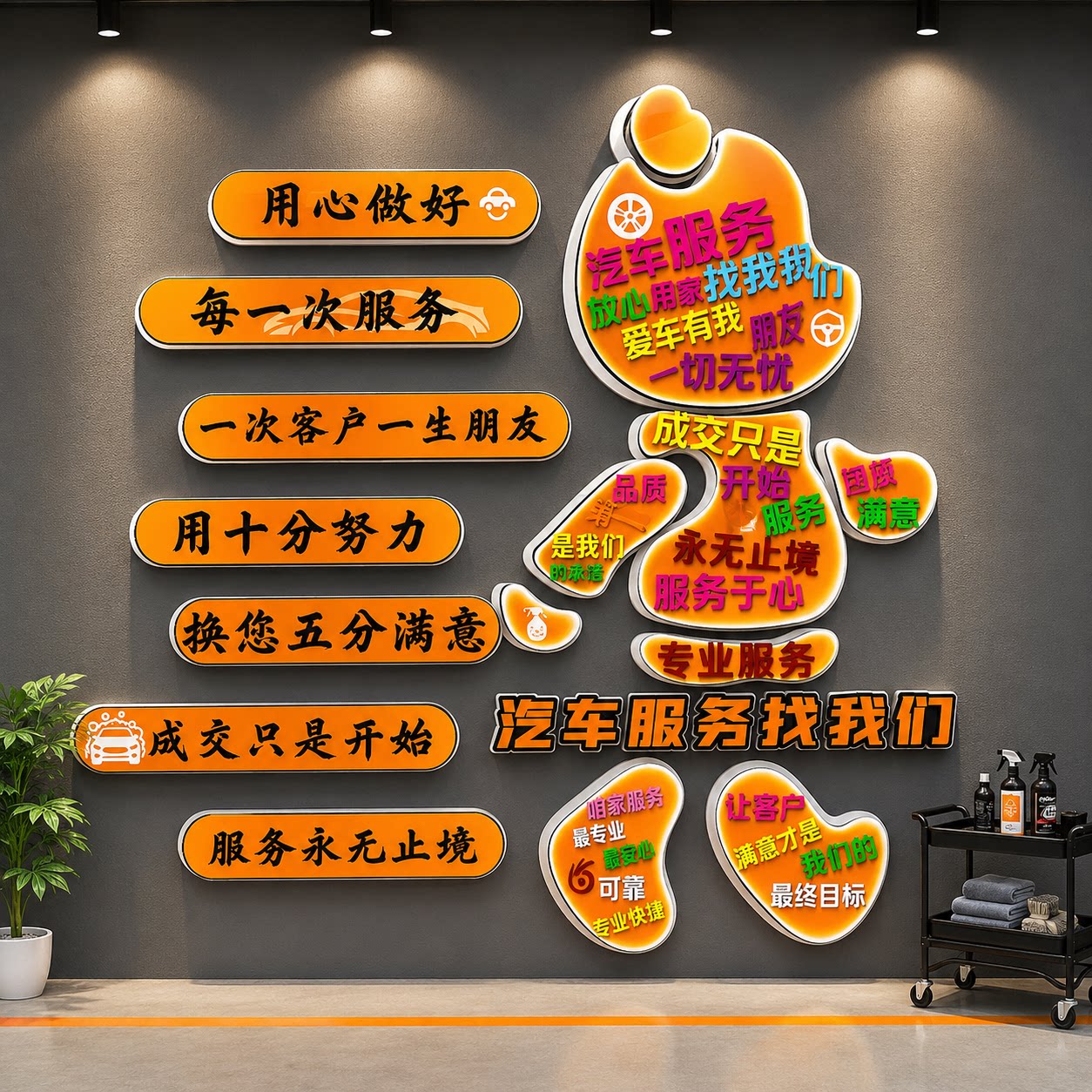 洗车店形象背景广告牌贴画膜防水修理形象海报墙面装饰汽车美容