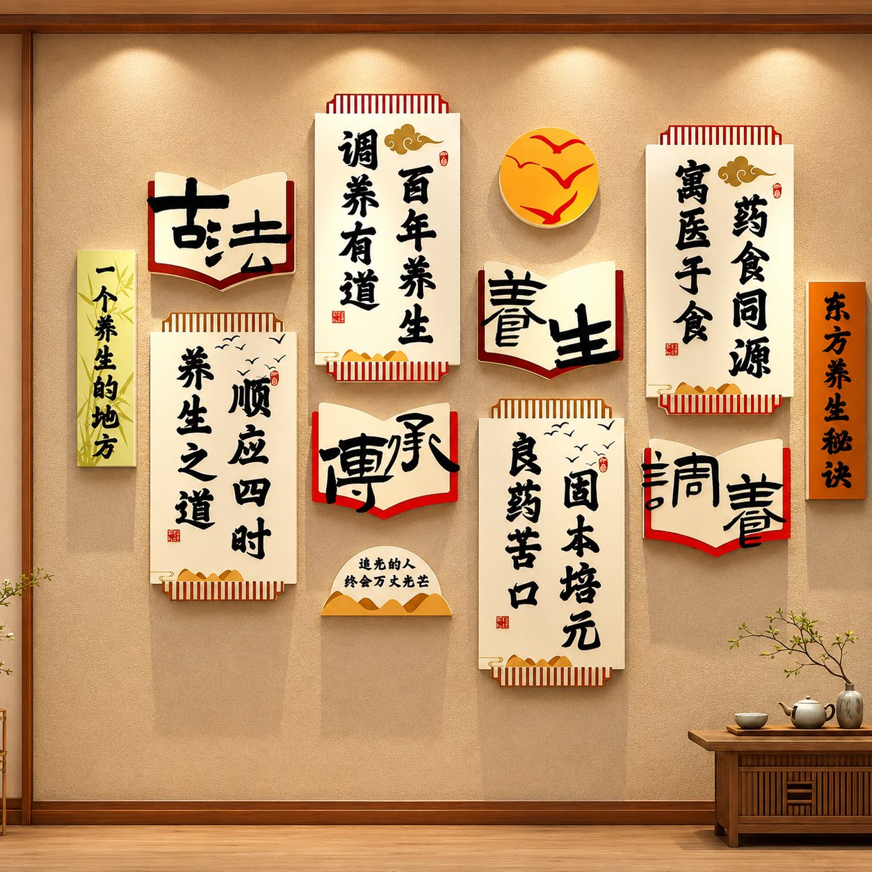 中医馆形象墙养生挂画文化背景面装饰贴推拿艾灸理疗店氛围布置