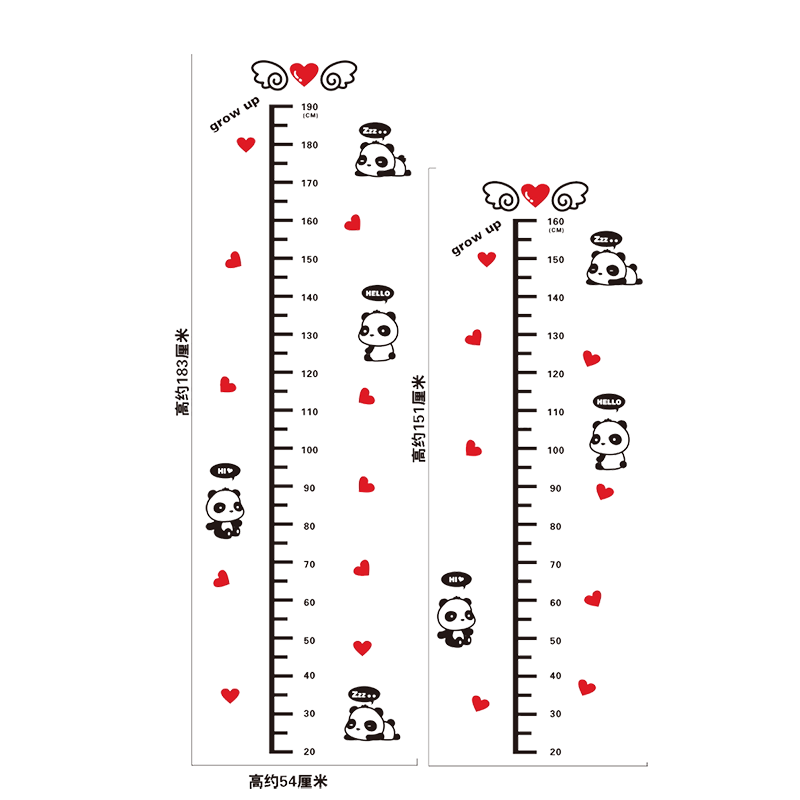 卡通熊猫水晶亚克力墙贴3d立体儿童房身高贴幼儿园宝宝测量身高尺