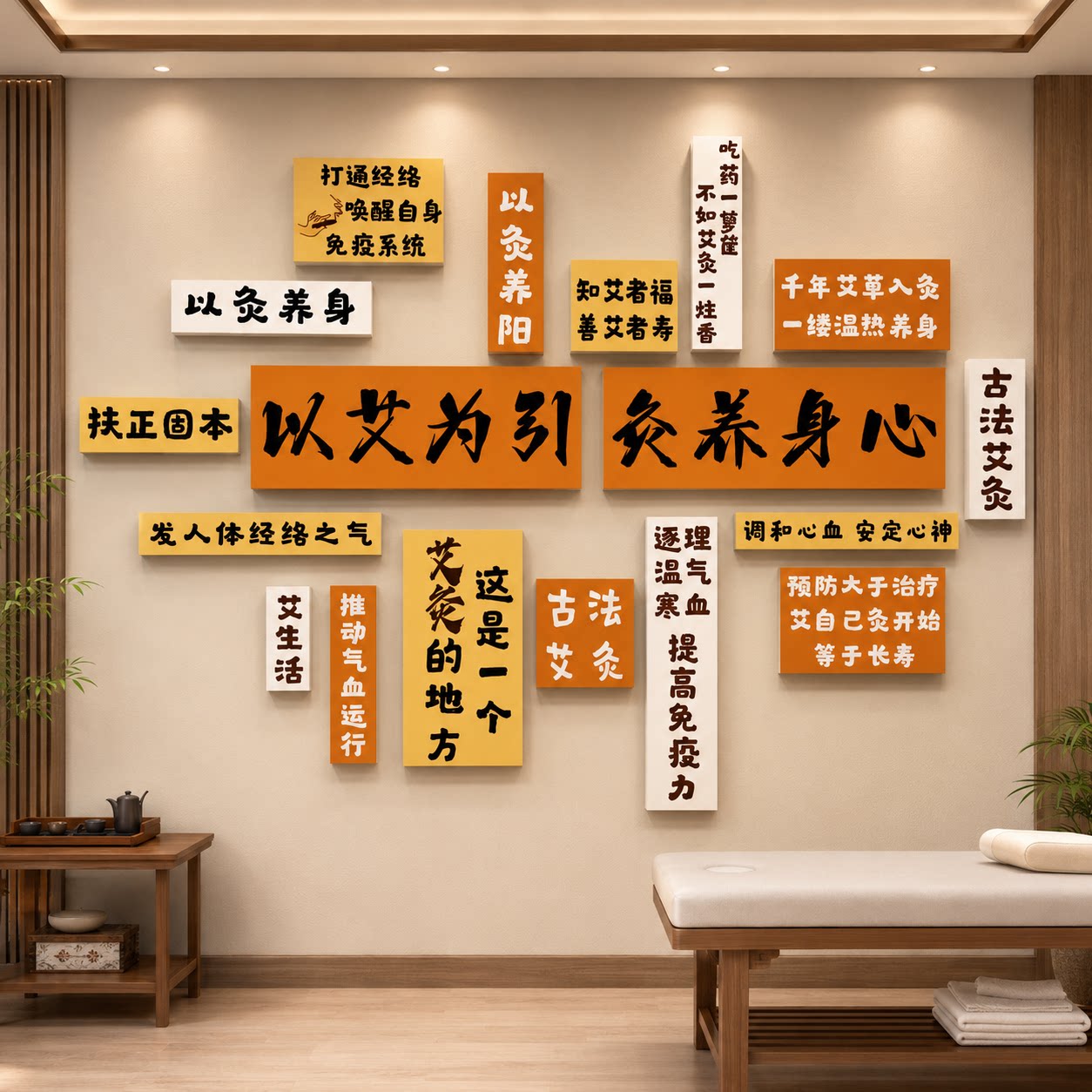 三伏艾灸馆墙面装饰中医养生文化氛围布置广告美容院挂画疗愈空间
