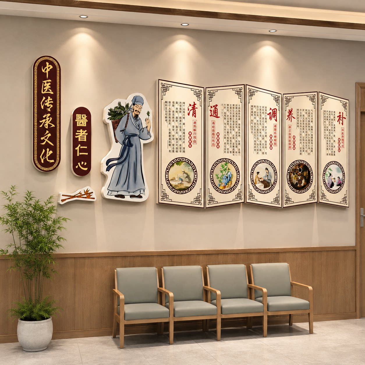 中医馆形象墙养生挂画文化背景面装饰贴推拿艾灸理疗店氛围布置