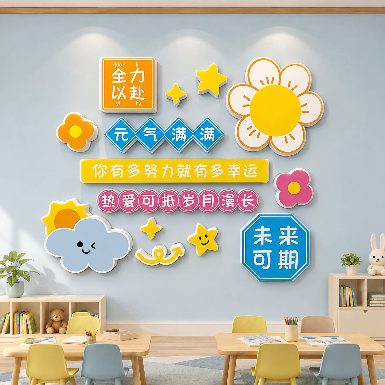 学校卡通教室励志文字自贴氛围墙上立体布置班级学习标语贴画装饰
