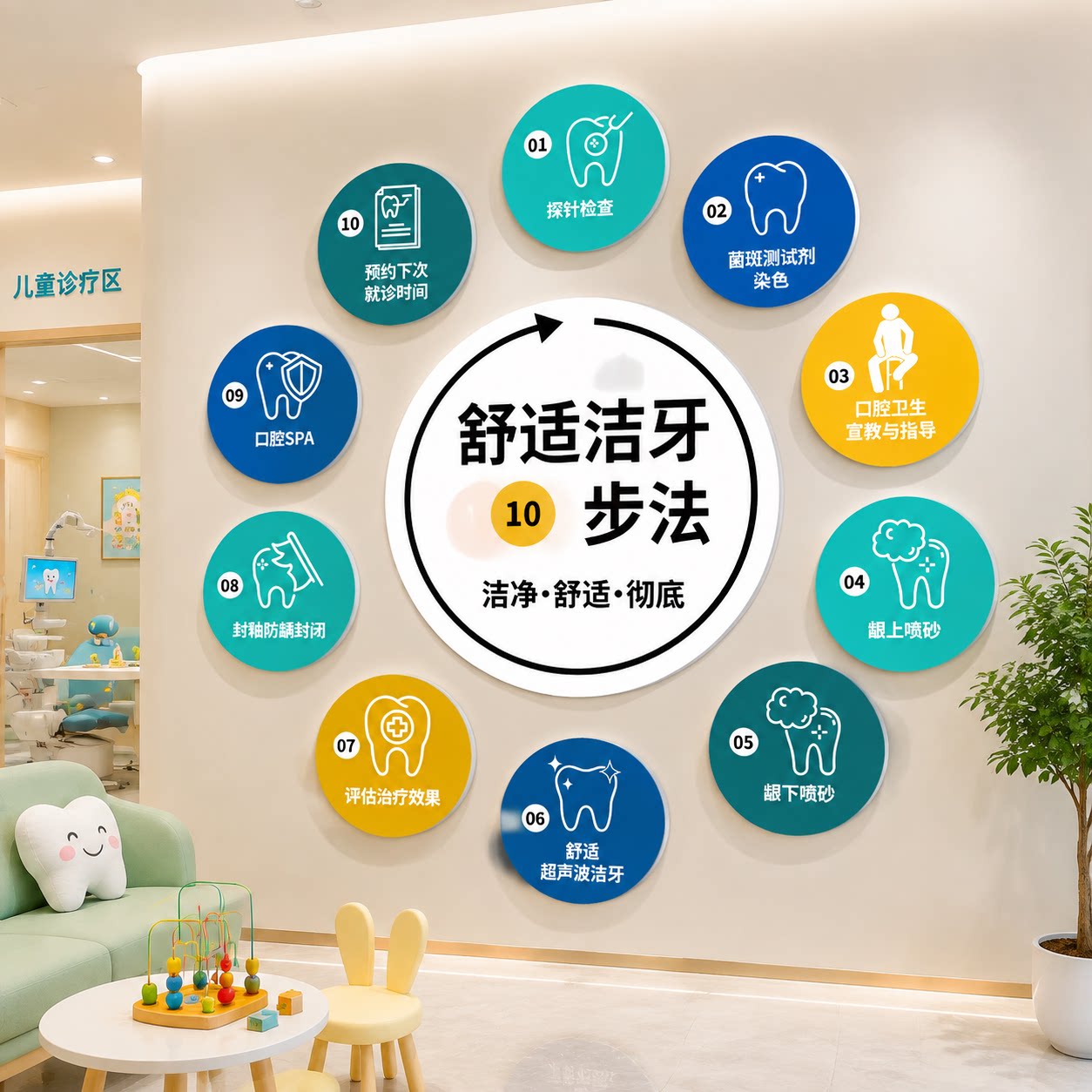 口腔诊所墙面装饰画牙科医院洁牙步骤文化墙贴门诊室宣传广告海报