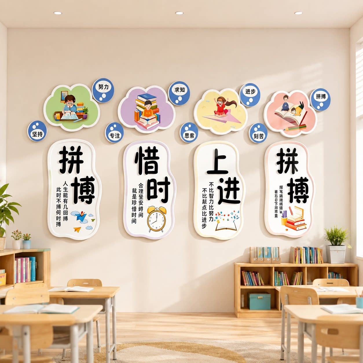 中小学教室布置托管班幼儿园文化墙贴班级学习励志标语墙面装饰
