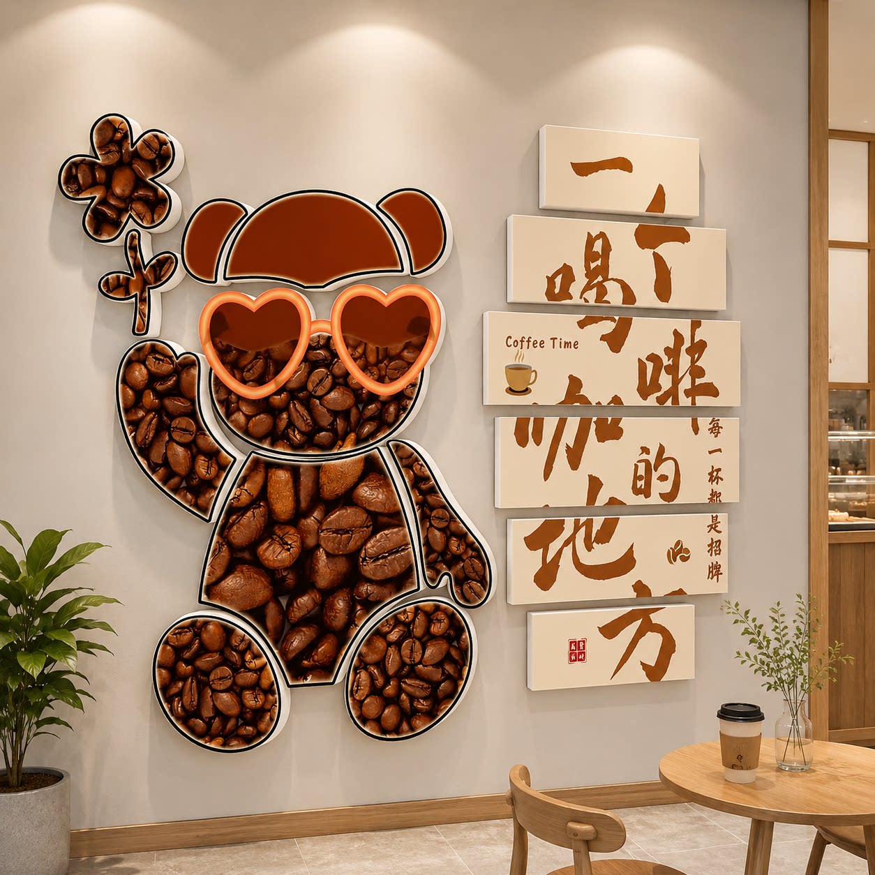 咖啡馆氛围布置奶茶店墙壁装饰造景摆件网红打卡形象背景墙面贴纸