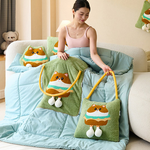 抱枕被子两用加厚空调毯子午睡办公室枕头被汽车载靠枕折叠二合一