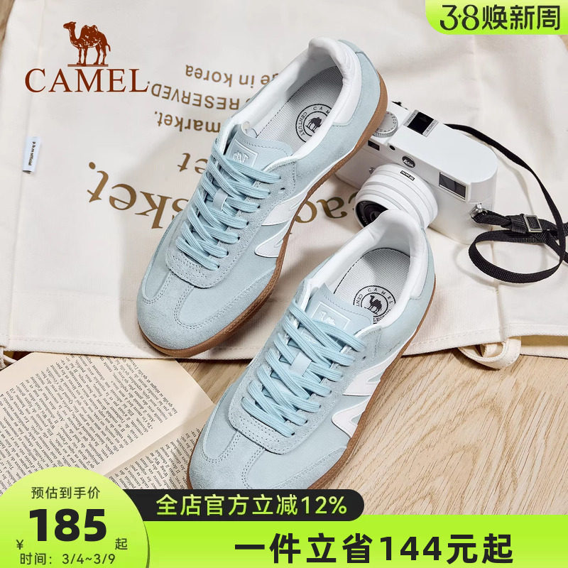 骆驼板鞋女款新款平底小白鞋时尚复古休闲鞋T头鞋百搭德训鞋女鞋