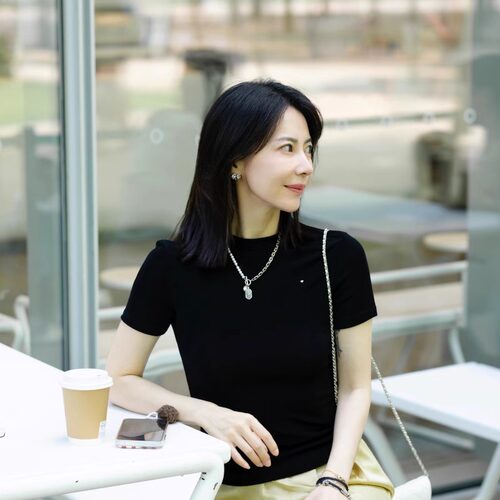 小晖诱货 夏季小众设计高级感修身百搭高腰醋酸简约T恤女 黑色