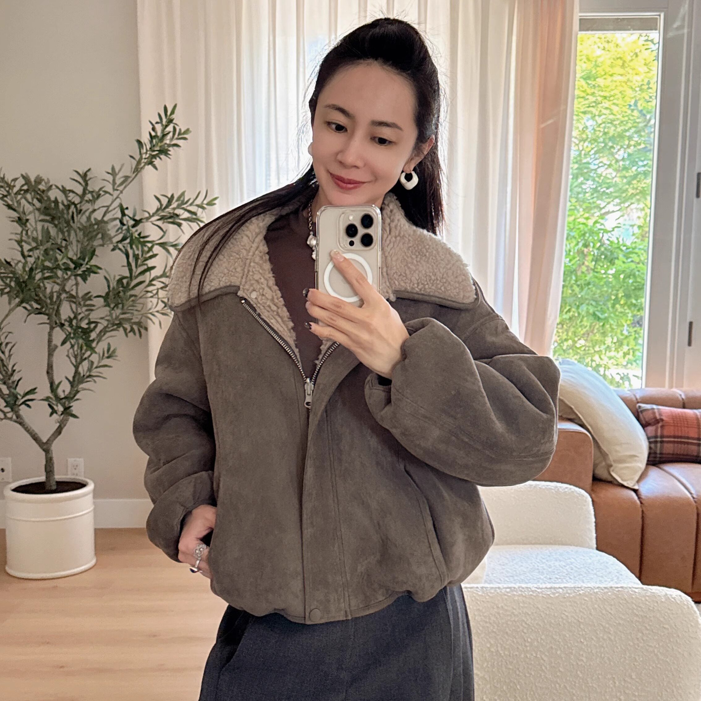 小晖诱货 皮毛一体两穿韩系羊毛外套拉链翻领冬女加厚过冬时尚