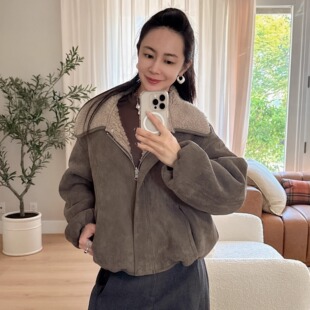 小晖诱货 皮毛一体两穿韩系羊毛外套拉链翻领冬女加厚过冬时尚