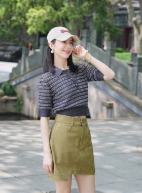 小晖诱货 复古百搭高腰甜酷辣妹风短裙时尚百搭半裙 军绿色